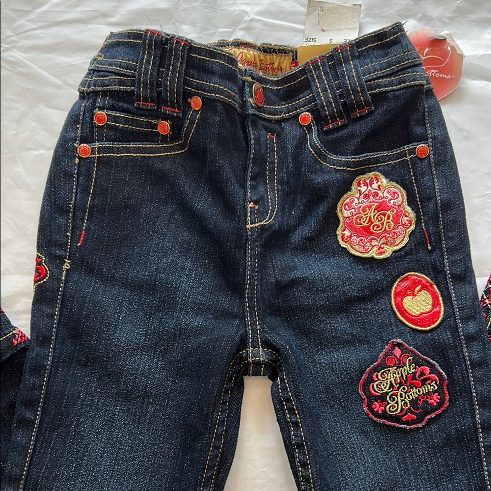 EXCELLENT!!Apple Bottoms Dark deim and Red Jeans with Tartan Patches size 5 - Picture 2 of 11